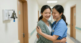 Royal hug for woman ringing cancer treatment bell